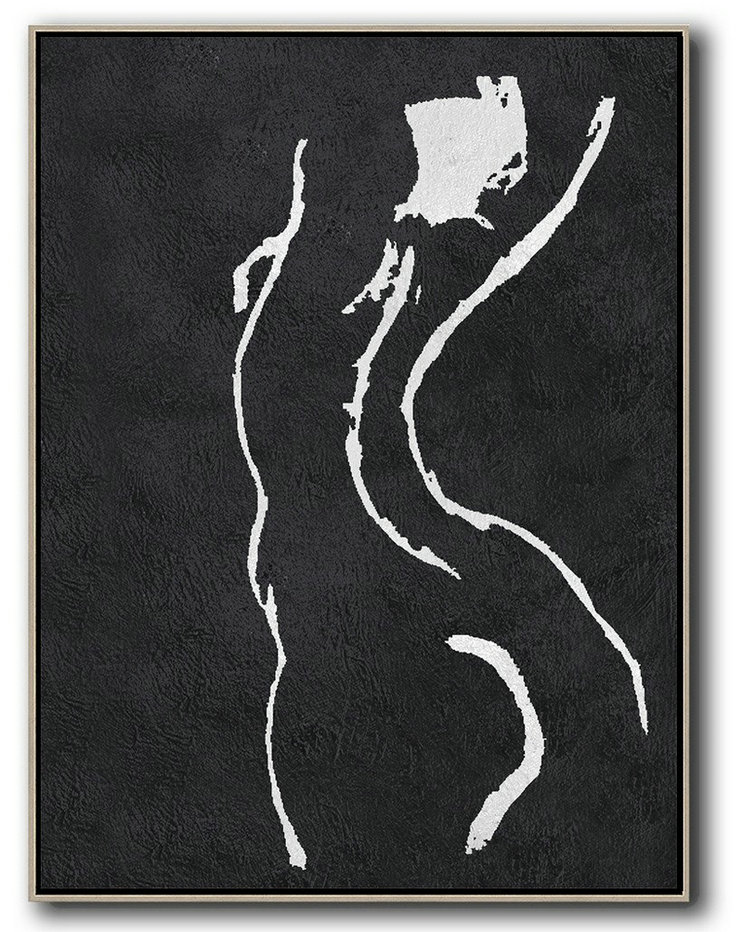 Extra Large Painting,Black And White Minimal Painting On Canvas - Large Paintings For Living Room